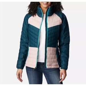 Columbia Jacket Women's 2X Powder Lite II Full Zip Puffer Green Teal Pink